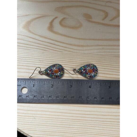 Bohemian Boho Earth Tone Colored Teardrop Dangle Earrings - Picture 4 of 4